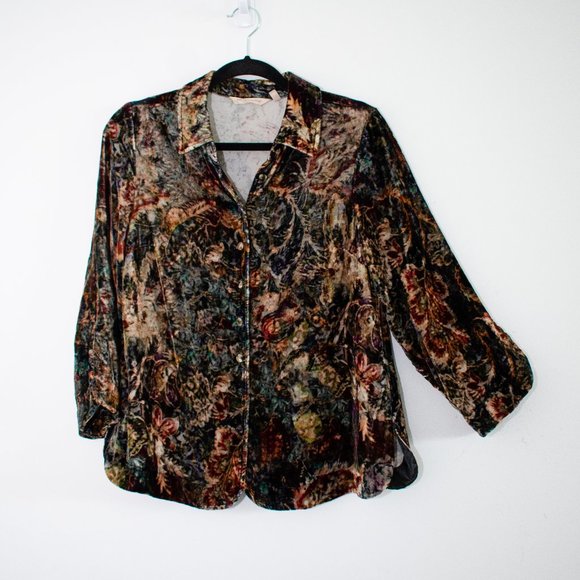 Soft Surroundings Tops - Soft Surroundings Icon Silk Velvet Poets Shirt Top Floral Multi Petite Small